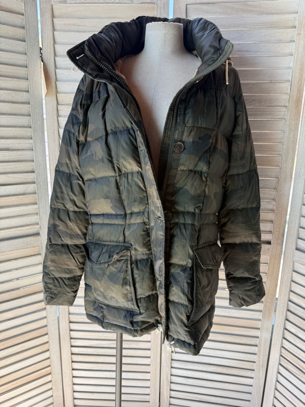 Abercrombie & Fitch Camo Down Puffer Jacket Coat XL Olive Green Rare